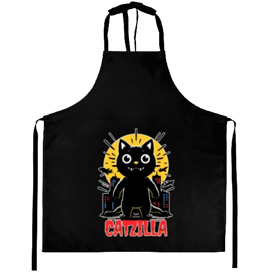 Nighttime City Monster Catzilla Design Aprons