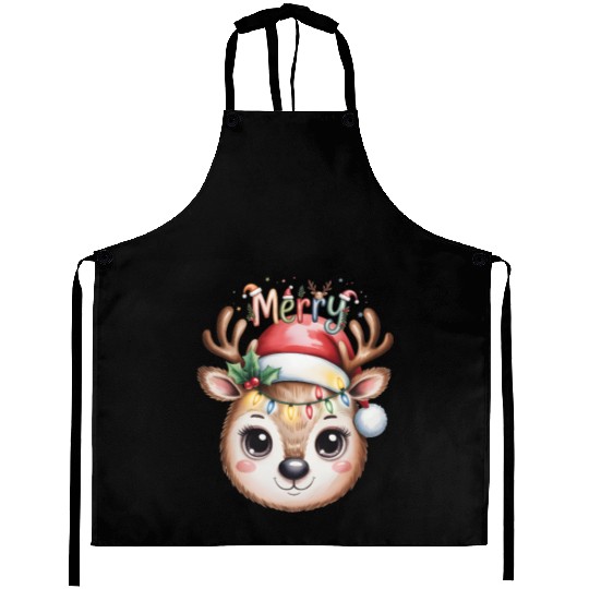 Rudolph Reindeer Watercolor Cozy Holiday Art Aprons