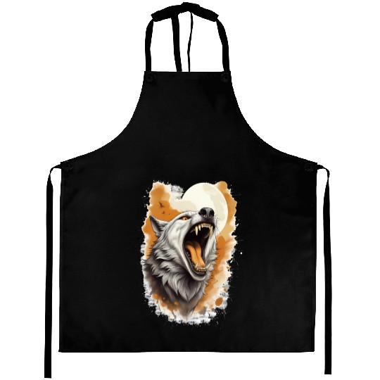 Howling Wolf Under Full Moon Aprons