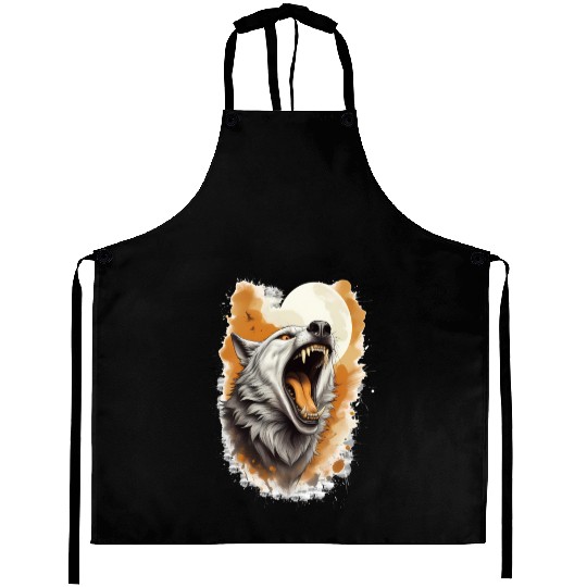 Howling Wolf Under Full Moon Aprons