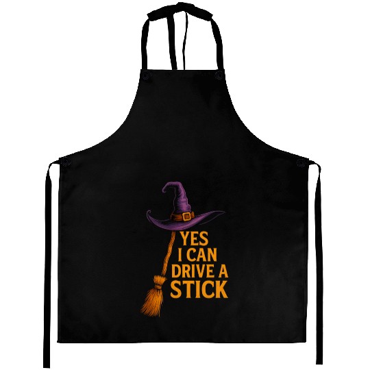 Witch Hat Driving Stick Funny Quote Design Aprons