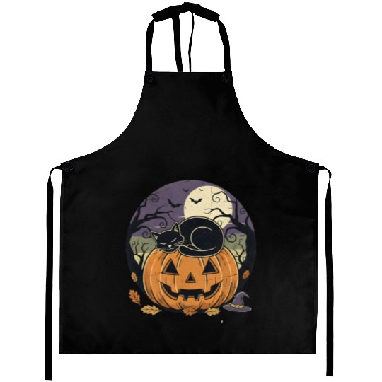 Spooky Cat Nap Pumpkin | Halloween Party Design Aprons