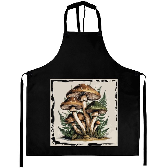 Mushroom Forest Botanical Illustration Aprons