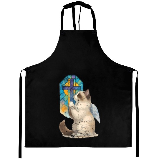 Celestial Cat with Stained Glass Cross Aprons