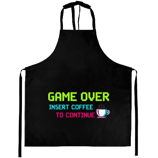 Pixelated Video Game Over Coffee Illustration Aprons