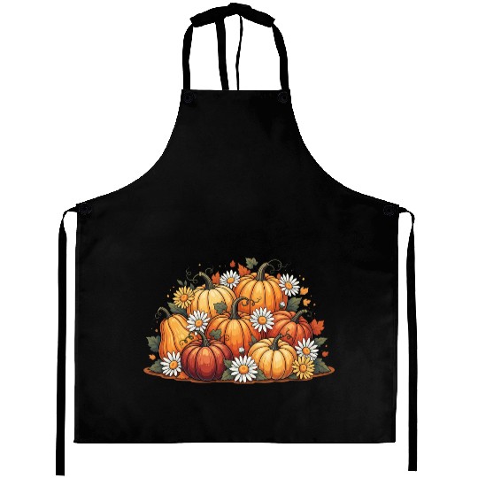 Autumn Pumpkin and Daisy Ensemble Aprons