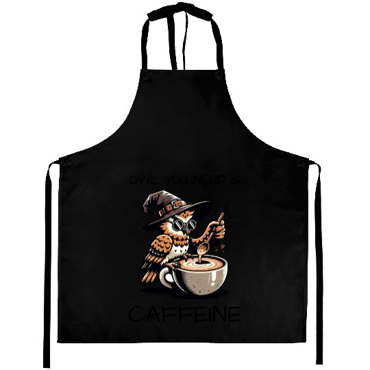Whimsical Wizard Owl Coffee Design Aprons