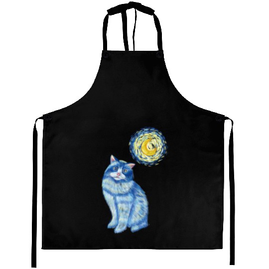 Blue Van Gogh Starry Night Ragdoll Cat Graphic Aprons