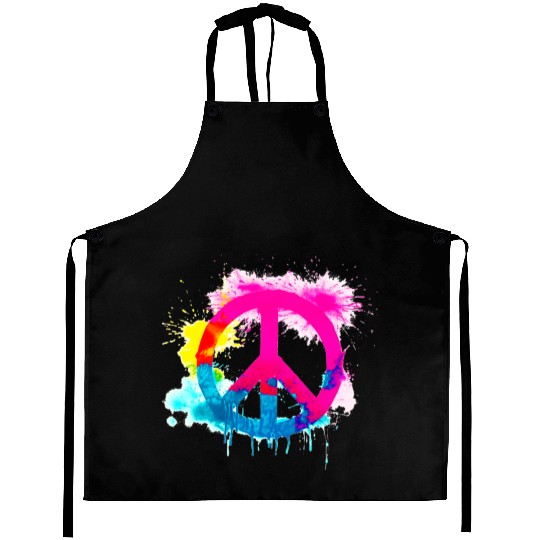 Peace sign neon colors groovy spray paint splatter Aprons
