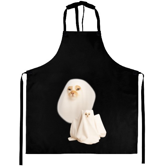 ghost cat meme funny halloween Aprons
