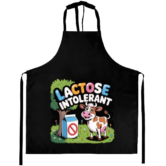 Lactose Intolerant Cow Cartoon  Funny  Aprons