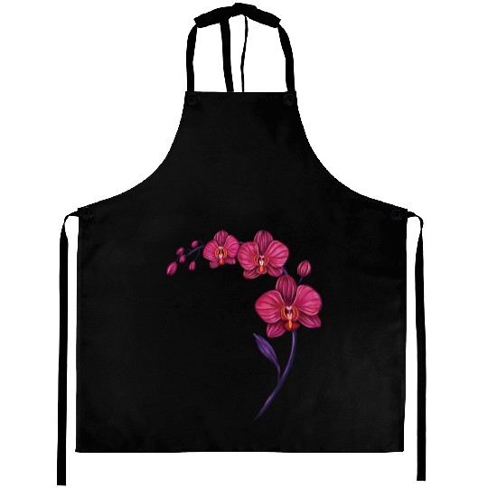 Elegant Violet Pink Orchid Flower Branch Design Aprons
