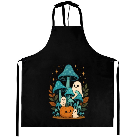 Whimsical Ghost and Mushroom Halloween Scene Aprons