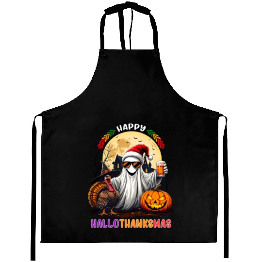 Happy Hallothanksmas Halloween Thanksgiving Xmas Aprons
