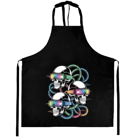 VR Skeleton Head Circuit Vision Streetwear Aprons