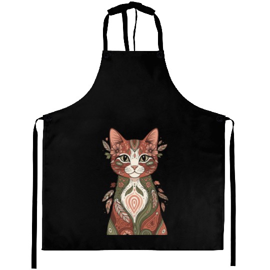 Boho Psychedelic Cat – Floral Hippie Design Aprons