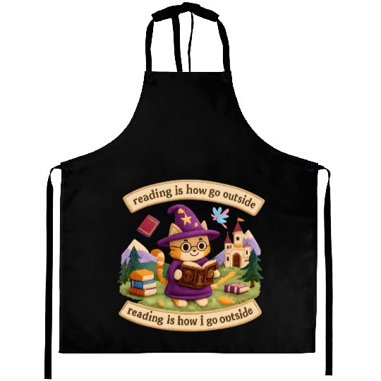 Whimsical Cat Wizard Reading Aprons