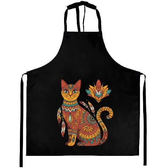 Boho Mandala Cat – Tribal Art Vibes Aprons