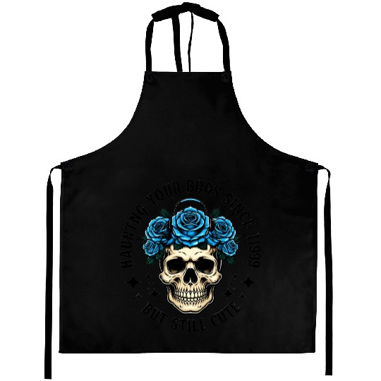 Skull with Blue Rose Crown Design  Aprons