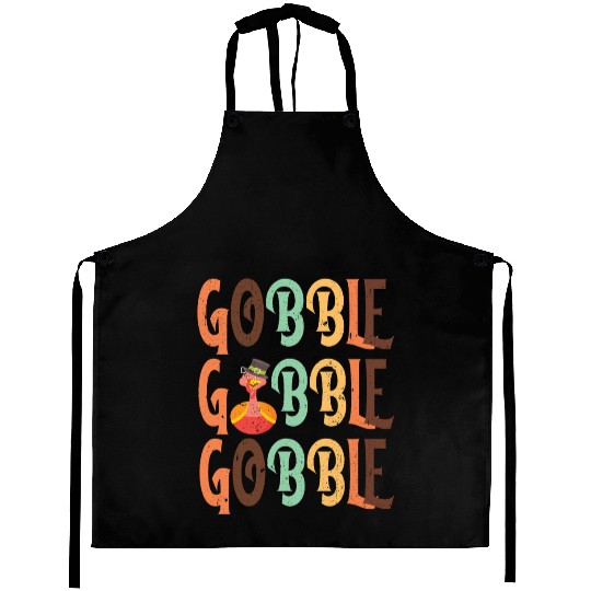 Festive Turkey and Gobble Text Pattern Aprons