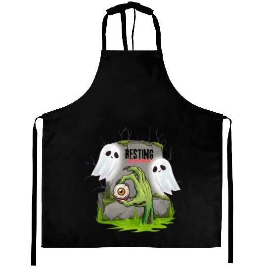Spooky Graveyard with Ghosts and Eye Aprons