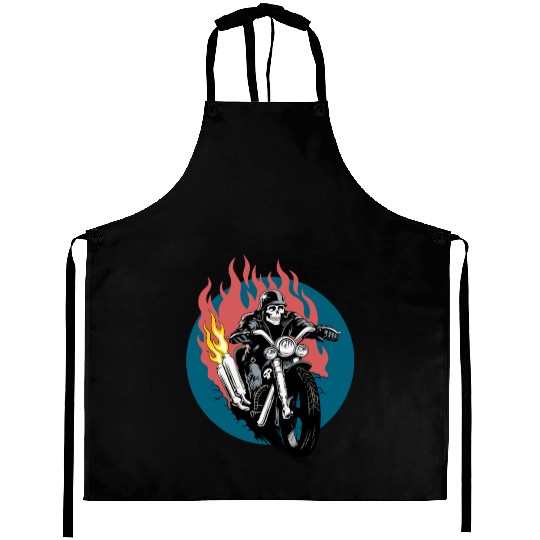 Skull Rider on Flaming Motorcycle Aprons