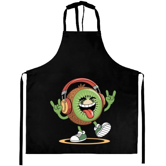 Playful Kiwi Cartoon with Headphones Aprons