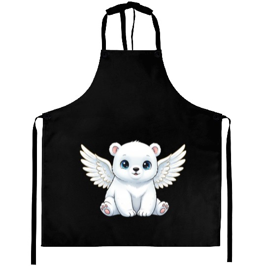 Cute polar bear angel with wings smiling cartoon Aprons