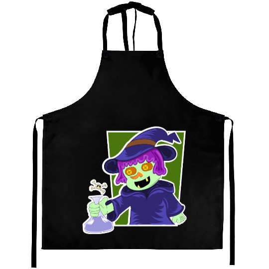 Playful Zombie Witch Cartoon Design Aprons