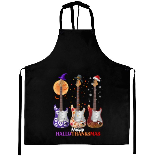 Happy HalloThanksMas Guitar  Aprons