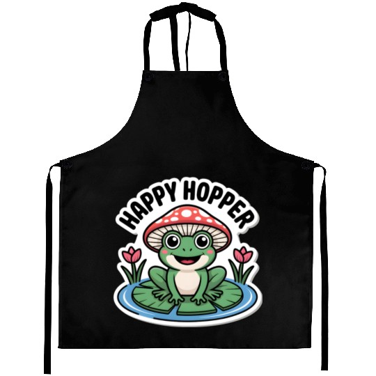 Cute "Happy Hopper" Frog Sticker Design Aprons