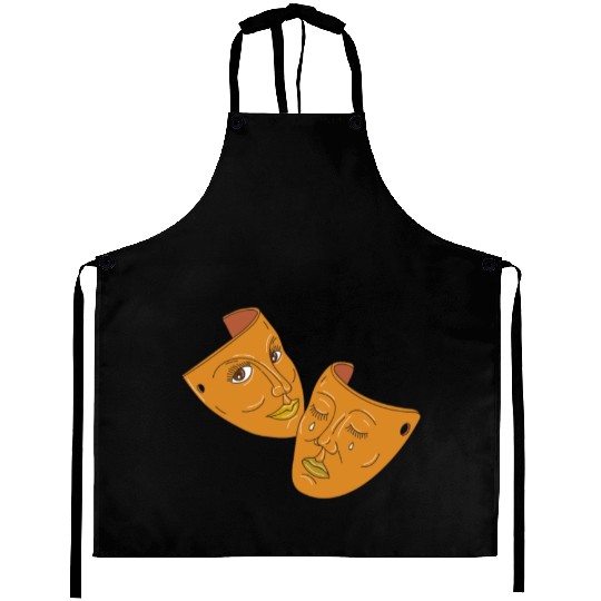 Theater Mask Comedy and Tragedy Mono Line Aprons