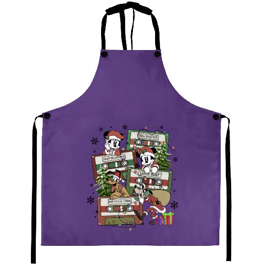 Christmas Disney Music Cassette Tapes Aprons Retro Christmas Mickey And Friends Songs Aprons