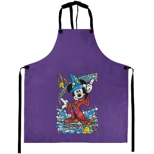 Disney Fantasia Sorcerer Mickey Mouse Magic Wizard Retro Aprons, Magic Kingdom Aprons Family Birthday Gift