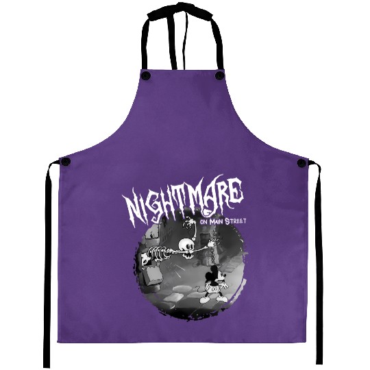 Vintage Disney Halloween Nightmare on Main Street Aprons, The Haunted Mansion Aprons, Mickey and Skeleton Disneyland Halloween Aprons