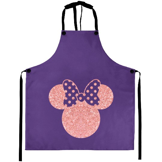 Disney Aprons, Minnie Ear Aprons, Glitter Rose Gold Minnie Aprons, Cute Ear Aprons