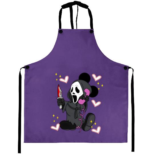 Disney Mickey Scream No You Hang Up Aprons, Mickey Ghost Scream Ghostface Phone Call Aprons