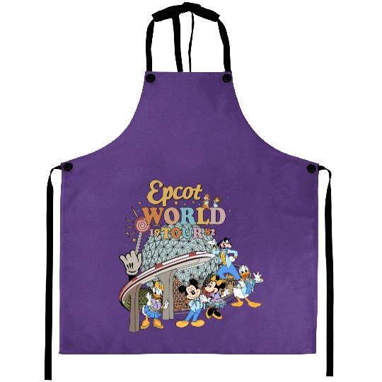 Disney Epcot World Tour Aprons, Retro Disney Epcot Aprons, Mickey And Friends Mickey