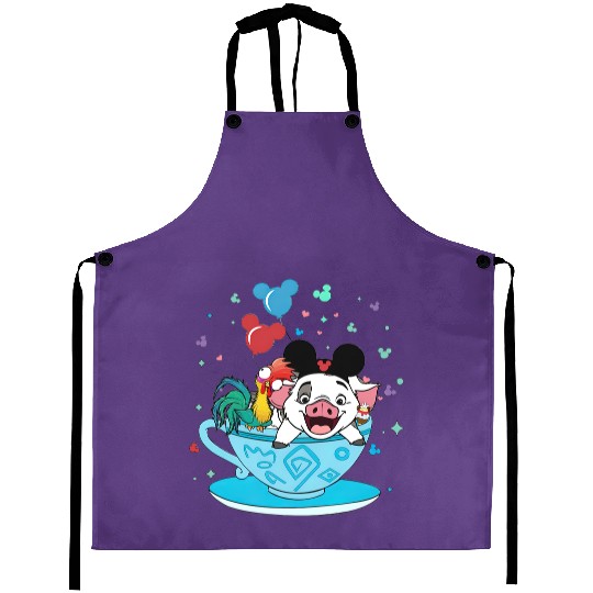 Moana Aprons Pua and Hei Hei, Disney Teacup Aprons, Disney Matching Aprons