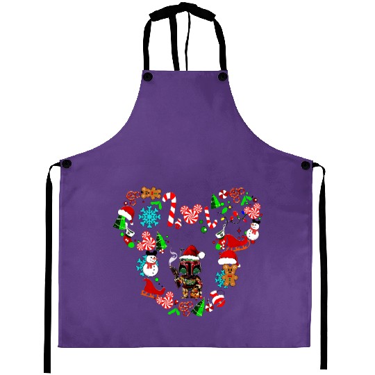 Star Wars Christmas Aprons, Mandalorian Disney Christmas Aprons, Christmas Mickey Aprons