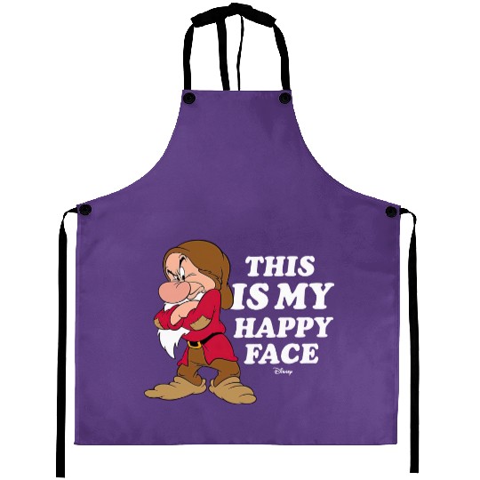 Disney Funny Grumpy This Is My Happy Face Aprons, Snow White And The Seven Dwarfs Aprons