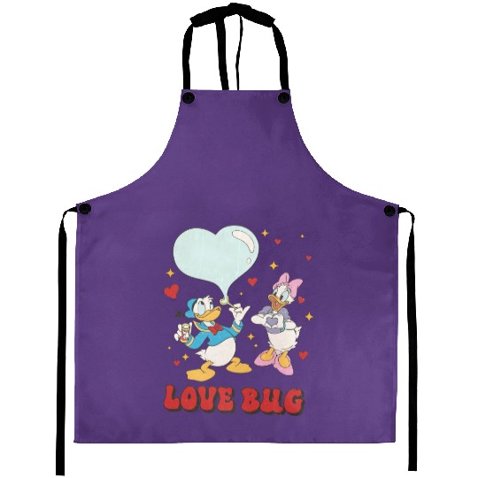 Discover Retro Love Bug Aprons, Donald and Daisy Aprons, Duck Donald Aprons, Disney Valentine Aprons, Valentines Day Aprons, Disney Couple Aprons