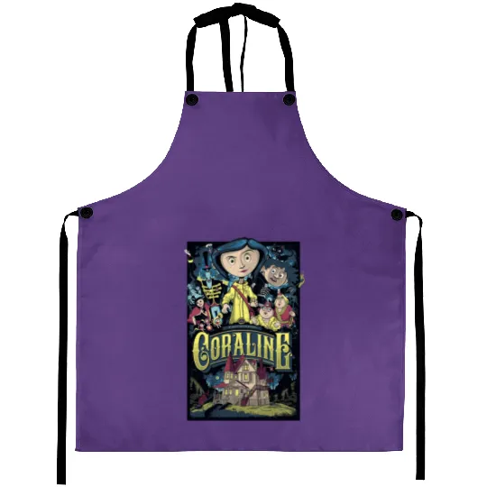 Coraline Aprons, Coraline Doll Aprons, Vintage Disney Halloween Party Aprons