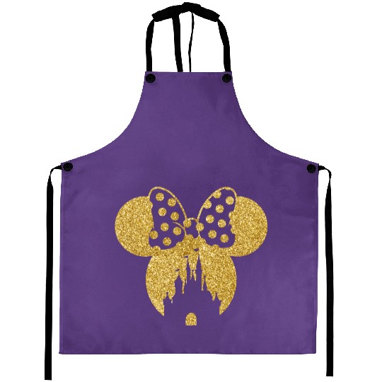 Glitter Minnie castle Disney Aprons, Disneyworld Aprons, Minnie Ear Aprons, Disneyland Aprons