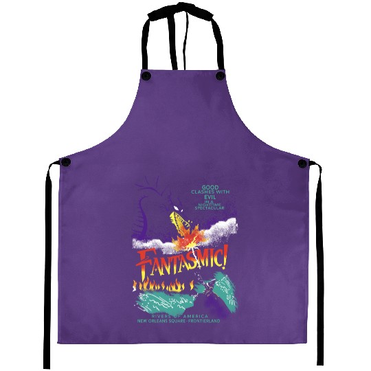 Retro Fantasmic Maleficent Dragon And Sorcerer Mickey Aprons, Fantasia Disney Aprons
