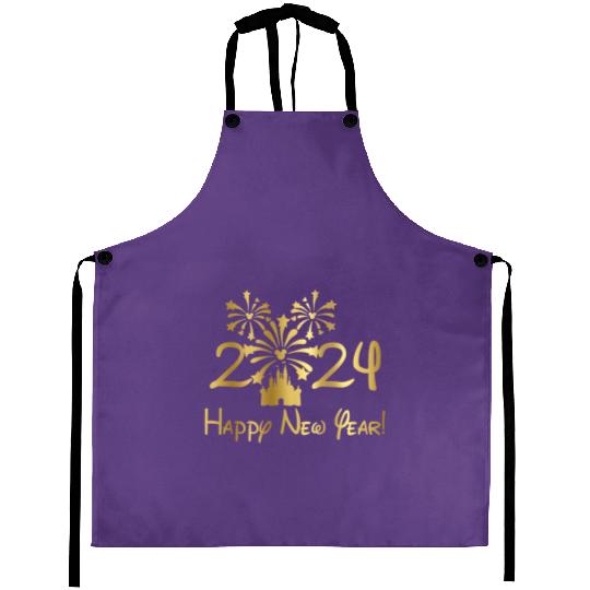 Disney 2024 New Year's Eve Fireworks Gold Foil Aprons, Disney New Years Aprons