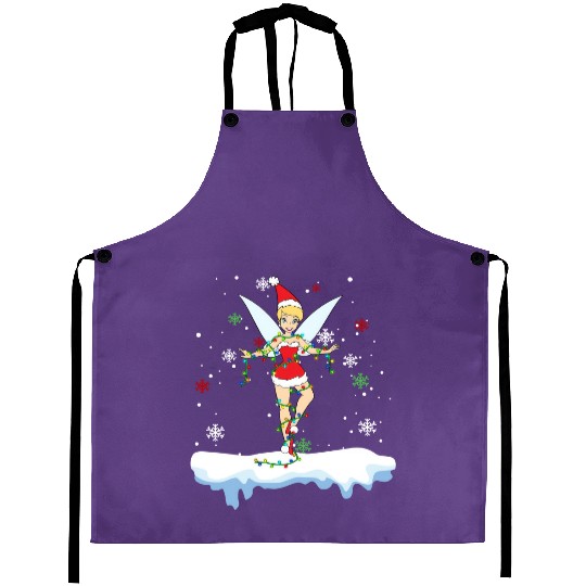 Disney Santa Tinker Bell Christmas Lights Aprons, Peter Pan Tinker Bell Snow Aprons