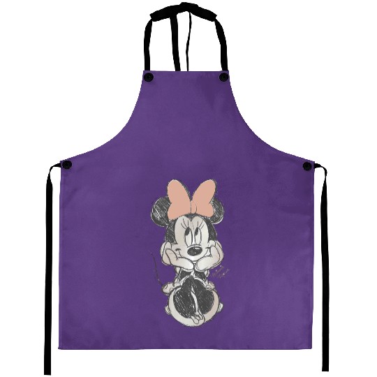 Disney Minnie Mouse Classic Sketch Cute Vintage Portrait Aprons, Mickey And Friends Aprons, WDW Magic Kingdom Disneyland Family Vacation Gift