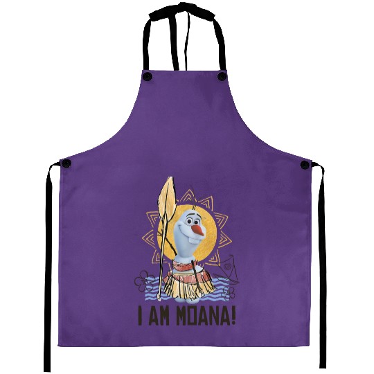 Funny Disney Olaf Presents Moana Aprons, I Am Moana Bella Canvas Aprons, Disney Vation Aprons