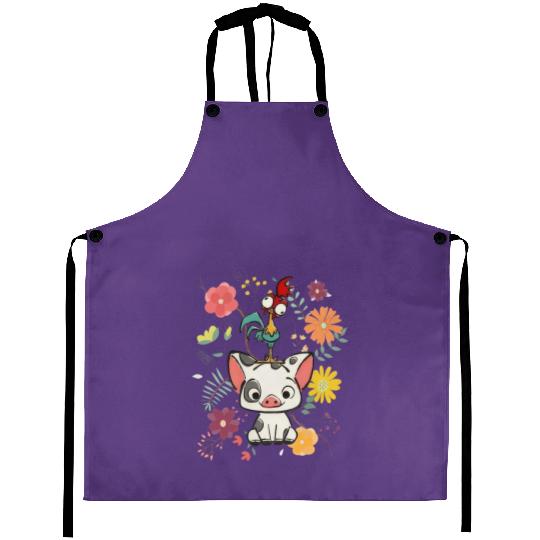 Disney Moana 70s Style Floral Pua And Hei Hei Aprons